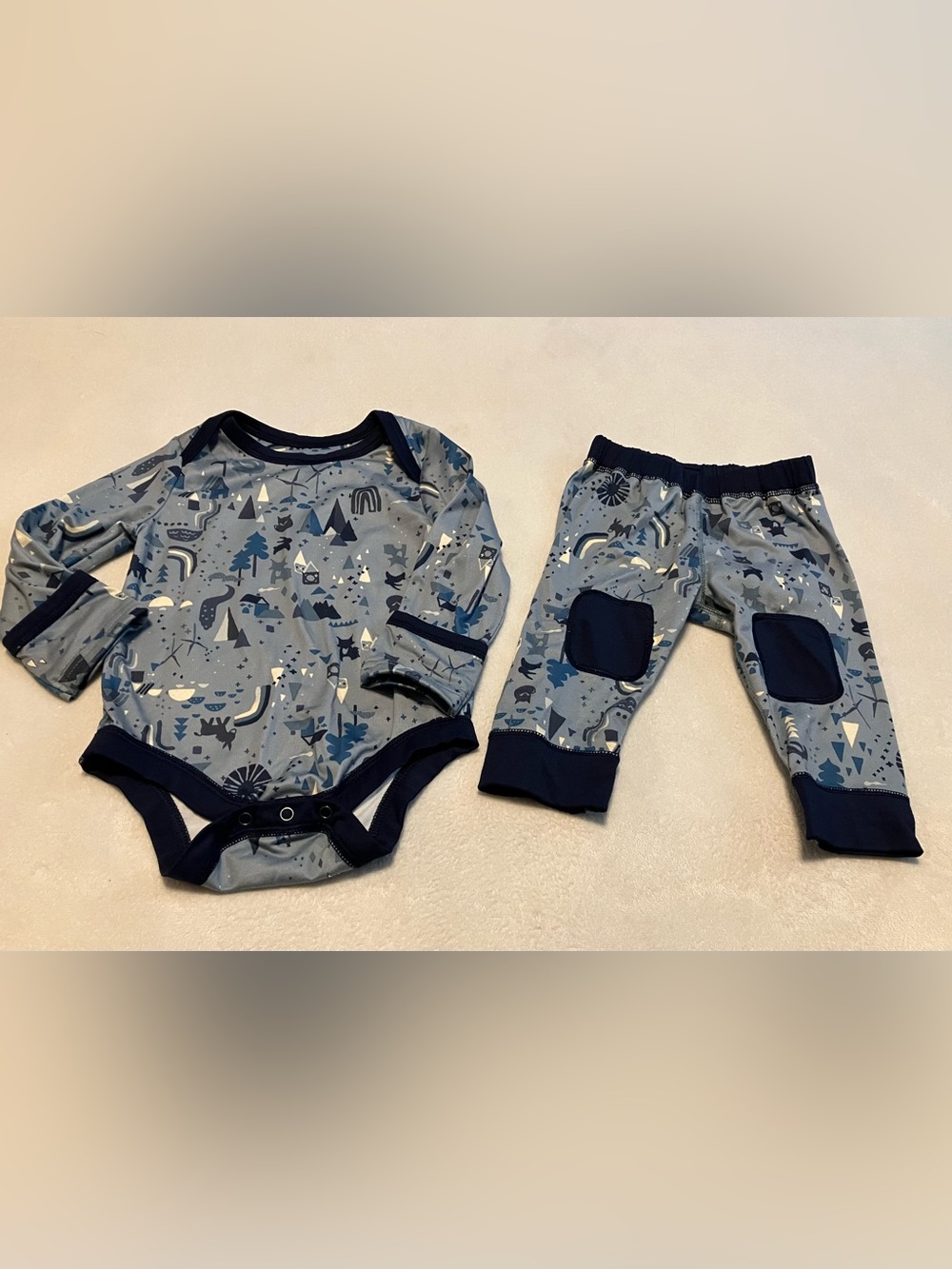 Patagonia Blue Forest Print Baby Bodysuit & Pants Capilene Set